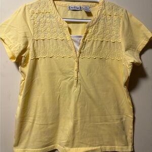 Yellow Lace Yoke Short Sleeve Henley